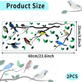 2PCS Flower Stickers Spring Summer Birds Tree Branch Double Sided Window Clings for Room Decoration, Bathroom, Kids Room, Bedroom（25 * 60CM）