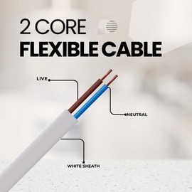 LampStation 2192Y 2-Core Multicore Flat PVC Flexible Cable, 0.5mm 0.75mm 3A 6A Low Voltage White 5 or 10 Metres (0.75mm (5 Metres))