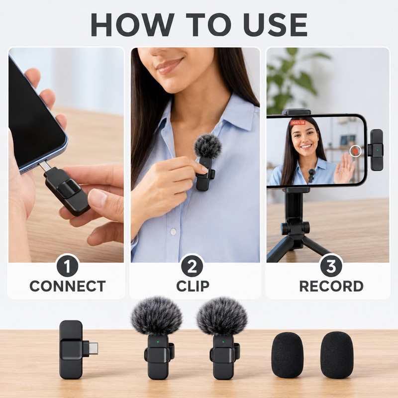 Wireless Lavalier Microphone for Video Recording - Compact Clip-On Audio