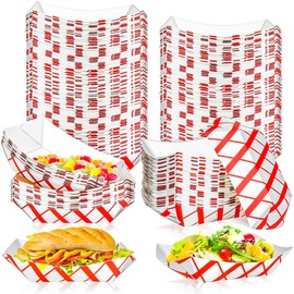 MotBach 100 Pack 2Lb Paper Food Boat Trays Disposable Paper Boat Plate Containers, Kraft Food Serving Tray Boats Baskets Bowls for Snack Popcorn Dessert BBQ Hot Dog Sandwich Burger Taco Fries Nacho