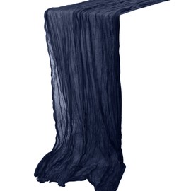 Time to Sparkle Cheesecloth Table Runner 90X400CM Vintage Gauze Romantic Table Runner for Wedding Bridal Shower Birthday Party Table Decor Navy Blue