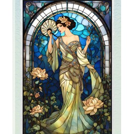 ROARING 20s FLAPPER LADY CHINOISE DAME - STAINED GLASS * COMPOSITION NOTEBOOK Journal Diary-Post Victorian Early Turn of the Century Women Lady Girl ... GIFT Homeschool Ivy League University