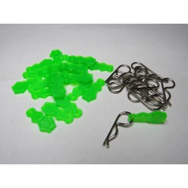 TimelessRC&collectibles RC body clips and pulls , Flexi pulls,neon green w silver pins , rc parts 40pc