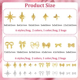 OLYCRAFT 4 Bags 4 Styles Star Bow Resin Fillers Hollow Resin Filler Silver/Golden Star Filling Charms Brass Nail Art Filler Brass Cabochons Nail Art Decorations for DIY Crafts Jewelry Making