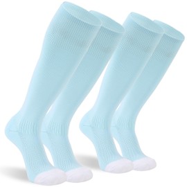 Sunew Athletic Soccer Baseball Socks for Men, Over Calf Cushion Socks Women,Compression Sports Homecoming Socks for Soccer Training Football for Back to School Light Blue M 2 Pairs