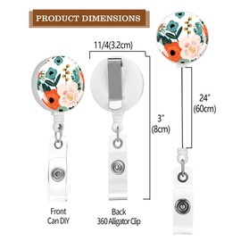 TPOAEL 2 Pack Retractable Badge Holders Cute Badge Reel Badge Clip ID Card Holders for Student Office Worker Doctor Nurse Teacher (Cute Orange Flowers)