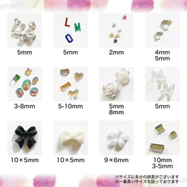 Almmy.6 Nail Parts, Large Capacity Type, Rhinestones, Hologram, Bullion, Pearl, Metal Parts, Sequins, Chaton, Glitter, Nail Art, Decoration, Self Nail, Resin Nail ... (Type D (12 Types)