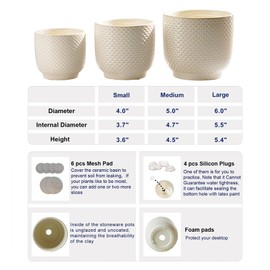 4 + 5 + 6 Inch Ceramic Pots for Indoor Plants, Succulents Plant Pots, Orchid Flower Pot with Drainage Hole, Modern Clay Stoneware Planters, Set of 3 (Milk White, 4+5+6 Inch)