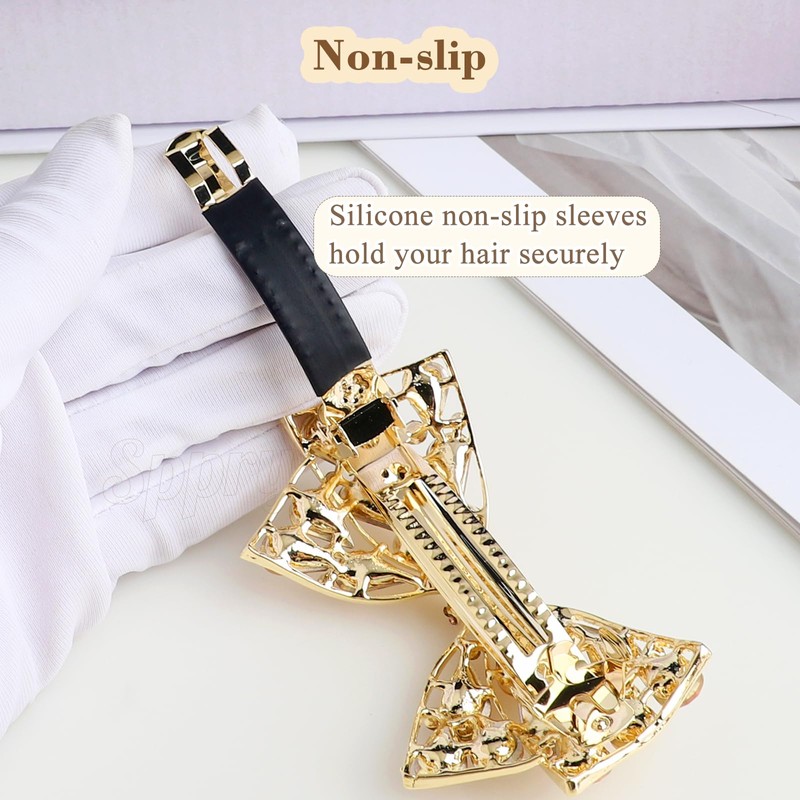 Luxury Large Rhinestone Bow Hair Barrette, Purple
