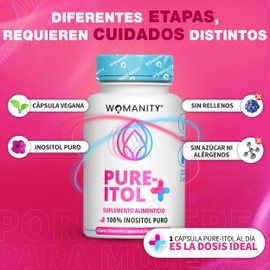 Inositol 90 Cápsulas de 500mg | Ingredientes Naturales | Myo Inositol Puro | Suplemento Sin Rellenos ni Alérgenos | Formulado por Doctoras | Vegano | Garantía Womanity: Prueba Hasta 90 Días