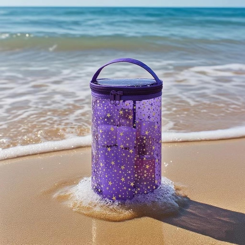 RSRSLEII Clear Star Lotion Cylinder Bag for Toiletry,Waterproof PVC Sunscreen