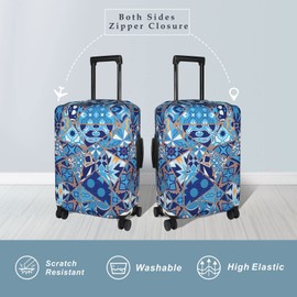 Luckiplus Spandex Suitcase Luggage Suitcase Cover Fits 18"-32" Luggage, Portuguese Tiles, Multi-coloured