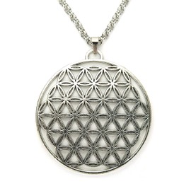 Ann Claridge Large Flower of Life Necklace, 20" Stainless Rolo Chain with Antiqued Zinc Alloy Sacred Geometry Symbol Pendant Medallion