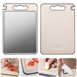 Double Sided Cutting Board, Stainless Steel Multi-Purpose Cutting Boards for Chopping Meat/Vegetables/Fruits, Built-in Knife Sharpener & Garlic Grater, with Juice Groove & Handle, 14.5”Lx10”W