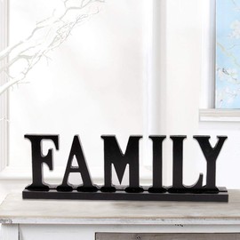 Family Sign for Home Decor, Wooden Family Block Letters Rustic Tabletop Words Decor (Black Family Sign)