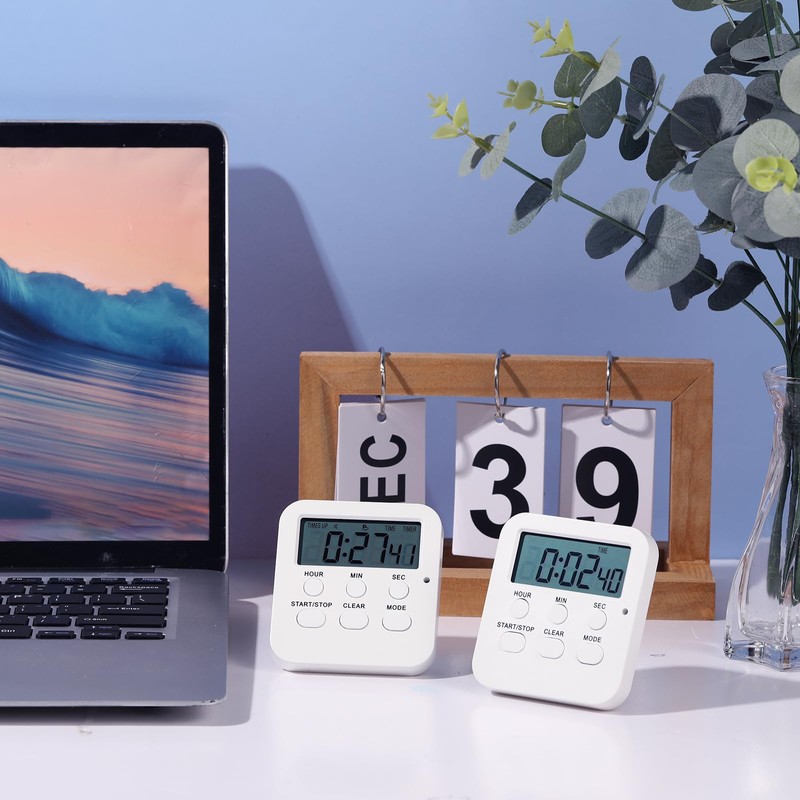 Weewooday 12 Pcs Digital Kitchen Timer - Count Up/Down Large