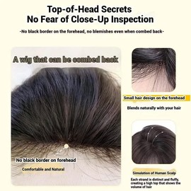 Borderless Design Lace Human Hair Toppers for Women Clips in False Bangs Fluffy Fringe Hairpiece For Cover Thinning Grey Hair (7 * 9 Brown Air Bangs)