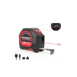 SPARKEY 2-in-1 Laser Tape Measure, 130Ft Laser Distance Measurement, Area/Volume & 16Ft Tape Measuring, Magnetic Hook, USB Rechargeable, Auto Lock, M/Ft/in/Ft+in, LCD Display.Class II.