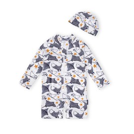 EZ Moms Baby Boy Swimsuit UPF 50+ Long-Sleeve Infant Swimsuit Boy One Piece Zipper Toddler Bathing Suit Boys Swim Suit Baby Beach Swimwear Sunsuit Baby Rash Guard with a Swim Cap (Manta Ray, 18-24M)