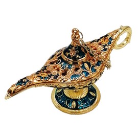 Honoro Vintage Aladdin Magic Genie Lamp,Metal Wishing Light for Home Wedding Party Table Decoration Delicate Gift,Small Dark Blue