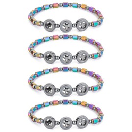 VALIJINA 4pcs Hematite Anklet for Women Men - Hematite Stone Anklet Anxiety Relieve Anklet Circle Star Anklets