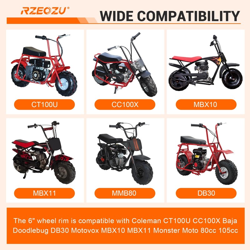 RZEOZU 6" Front Mini Bike Wheel Rims Kit for Mega