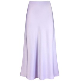 IMEKIS Women Satin Silk Skirt A Line Elastic High Waist Ruffle Long Maxi Skirt Solid Color Mermaid Skirt Formal Evening Party Skirts Light Purple M
