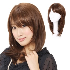 M17C9 Fashion Wig, Medium, Sweet Medium Wig, For Women, Full Wig, Heat Resistant, Medical Base x Human Hair Mix x Machine Planted, C9 Slightly Bright Brown