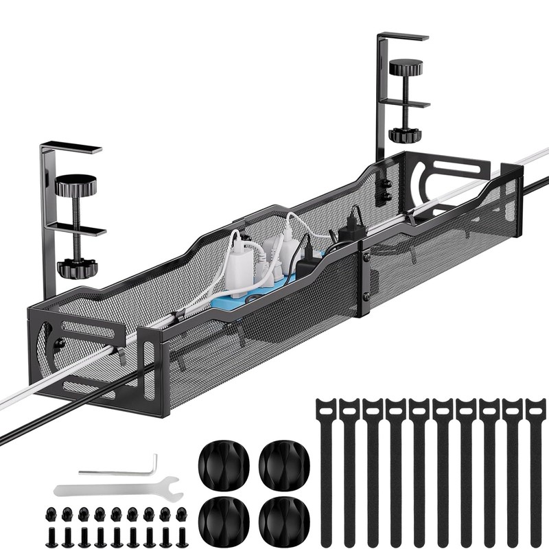 Bandeja de gestión de cables de 25 pulgadas, metal negro,
