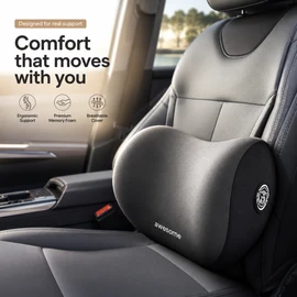 Car Lumbar Support Pillow for Driving – Memory Foam Back Cushion with Neck Support for Long Rides