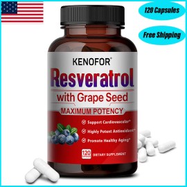 Kenofor Resveratrol Capsules Anti-Aging Antioxidant, Brain Support, Radiant Skin 120Caps