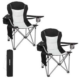 FUNDANGO Camping Chairs for Adults, 2 Pack Outdoor Folding Chairs with Lumbar Back Support High Back Portable Camping Chair with Cup Holder for Hiking Lawn Picnic Outside Travel