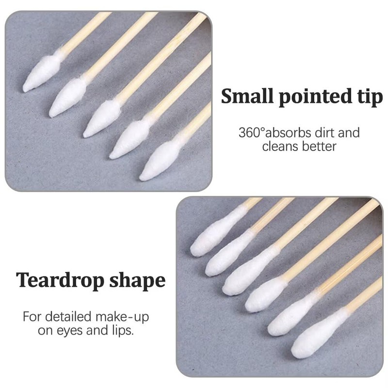 WOLMIK Cotton Buds Pack of 200 Bamboo with Wooden Handles