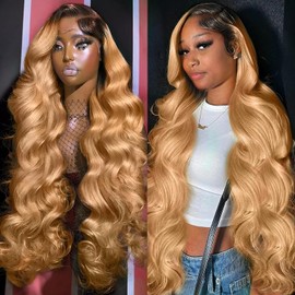 Honey Blonde Lace Front Wigs Human Hair 13x6 Ombre HD Transparent Lace Frontal Wig Human Hair for Women 12A Body Wave Lace Front Wigs Human Hair Pre Plucked with Baby Hair