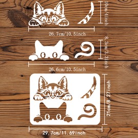 FINGERINSPIRE Peeking Cat Painting Stencil 11.7x8.3inch Reusable Cute Cat Drawing Stencil Cat Pattern DIY Painting Template Animal Cat Stencil for Painting on Wall, Wood, Furniture, Fabric and Paper