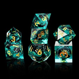 Liquid Core Flower DND Dice Set,7 PCS Resin Polyhedral Dice Set for Dungeons and Dragon RPG MTG Table Game (Green)
