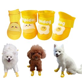 Yeduzyn 4Pcs Waterproof Dog Boots Dog Shoes for Snow and Rain Teddy Pomeranian Bichon Small Dogs Boot Size Runs Small Please Check The Size Carefully (Yellow, Small (1-3Ib))