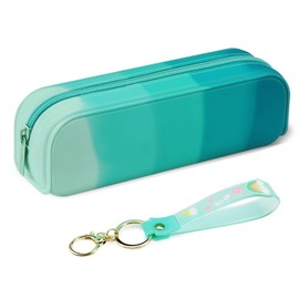 FINPAC Pencil Case, Small Pencil Pouch with Wristlet, Big Capacity Zipper Portable Silicone Pen Bag for Students Women, Bible Journaling Supplies and Accessories, Makeup Bags Organizer, Forest Green