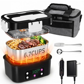Gorgeous Cordless Electric Lunch Box, 6.7 Cups Smart Timer Auto Heated Lunch Box, 15600mAh Rechargeable Food Warmer for Work, Car, Home, Leakproof Bento Container for Adults