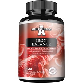 Iron Balance 120 Vegane Kapseln - Eisenchelat mit Vitamin C und Lactoferrin - 120 Tagesportionen - für eine verbesserte Eisenaufnahme - Nahrungsergänzungsmittel von Apollo's Hegemony