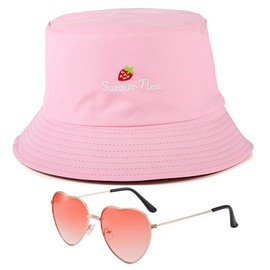 AYNKH Unisex Reversible Bucket Hats Fashion Strawberry Embroidery Packable Fisherman Wide Brim with Sunglass for Men Women Outdoor Summer Beach Travel (UK, Alpha, One Size, Pink)