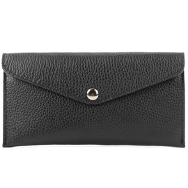 modamoda de - P03 Italian Women's Wallet Real Leather Long, black