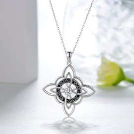 Witches Knot Necklace 925 Sterling Silver Witch Celtic Knot Pendant Necklace Good Luck Irish Pagan Wiccan Jewelry Gift for Women