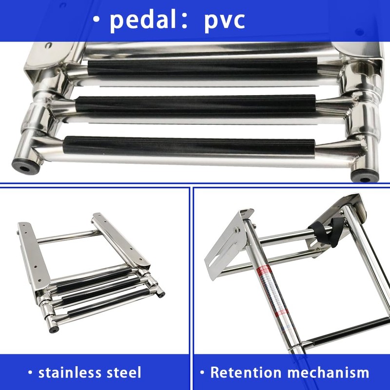 3-Step Under Platform Telescoping Slide Mount Boat Boarding Ladder Stainless