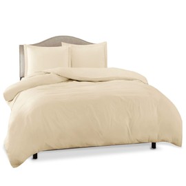 Clara Clark Duvet Cover Ultra Soft Double Brushed Microfiber - Comforter Cover with Button Closure and 2 Pillow Shams, Cream, Queen - 90"x90"