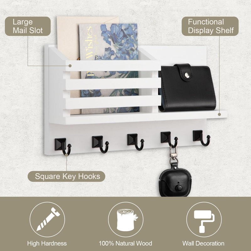Lucundm Key Holder Wall Mount, Mail Organizer for Wall with