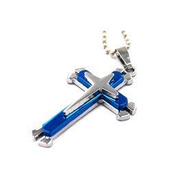 Brave Tour Men Titanium Steel Cross Necklace (Blue)