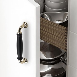 SYDARSYN Pack of 2 Black Gold Cabinet Handles, Antique Bow Handles, Door Knobs, Drawer Handles, Furniture Handles, Kitchen Cabinet Handles, Pull Handle, Hole Spacing 96 mm