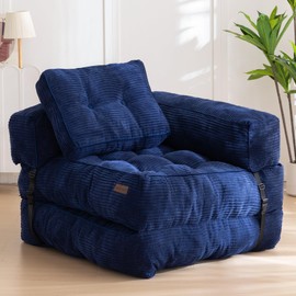 MAXYOYO Folding Sofa Bed, L-Shaped Convertible Sofa Bed with Armrest Foldable Sleeper Sofa with Pillow, Portable Fold Out Chair Bed Comfy Floor Lounge for Living Room Bedroom, Navy