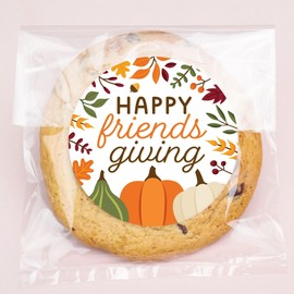 Big Dot of Happiness Fall Friends Thanksgiving Stickers and Clear Cookie Bags, Cellophane Treat Bags 4.25x7 Inches, Friendsgiving Party Favor Gifts Candy or Baked Goods - 25 Count